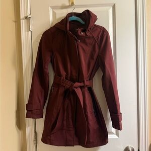 Elegant Burgundy Hooded Trench Coat